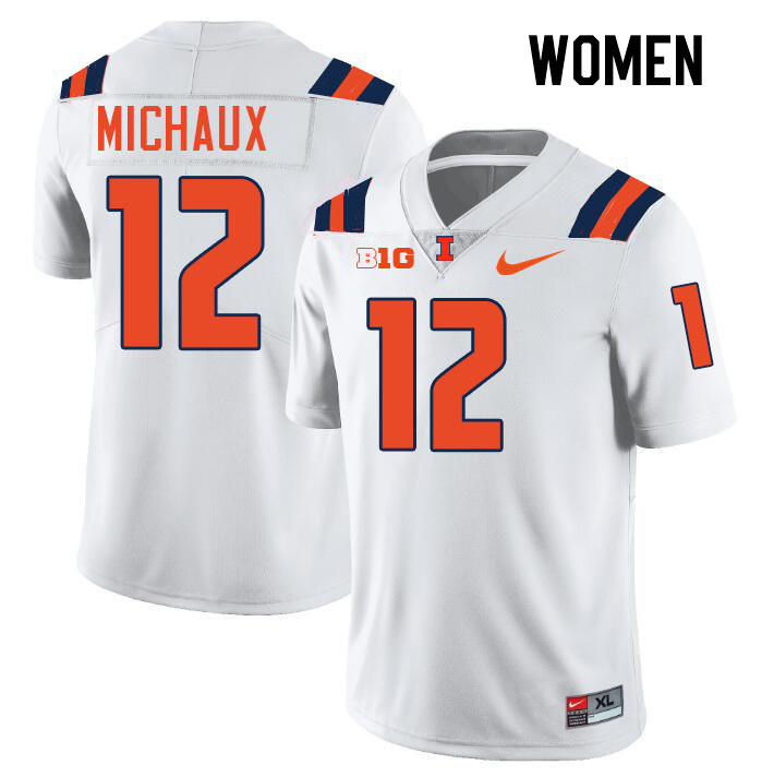 Women #12 Kirkland Michaux Illinois Fighting Illini College Football Jerseys Stitched-White